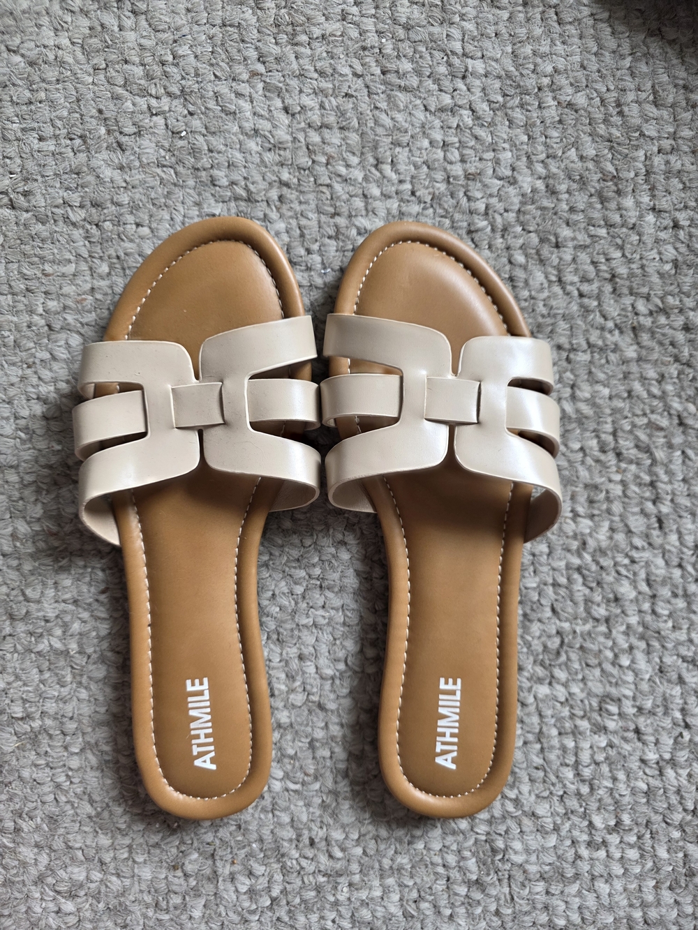 Athmile Cream & Tan Slide Sandals for Women